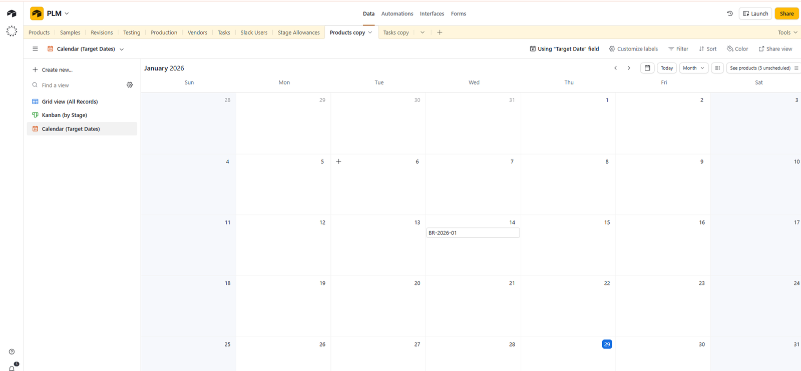Airtable calendar view